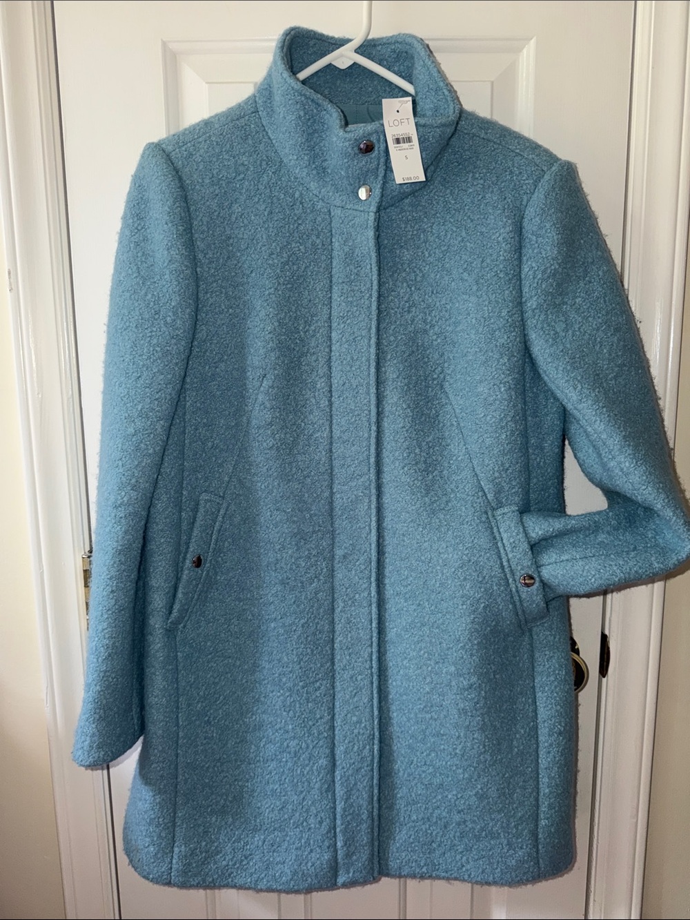LOFT Light Blue Bouclé Wool-Blend Pea Coat